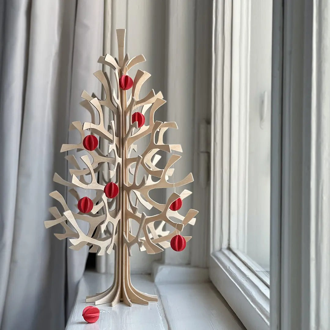 Lovi ロヴィ もみの木 クリスマスツリー 30cm ナチュラルウッド ミニボール ブライトレッド ８個付き