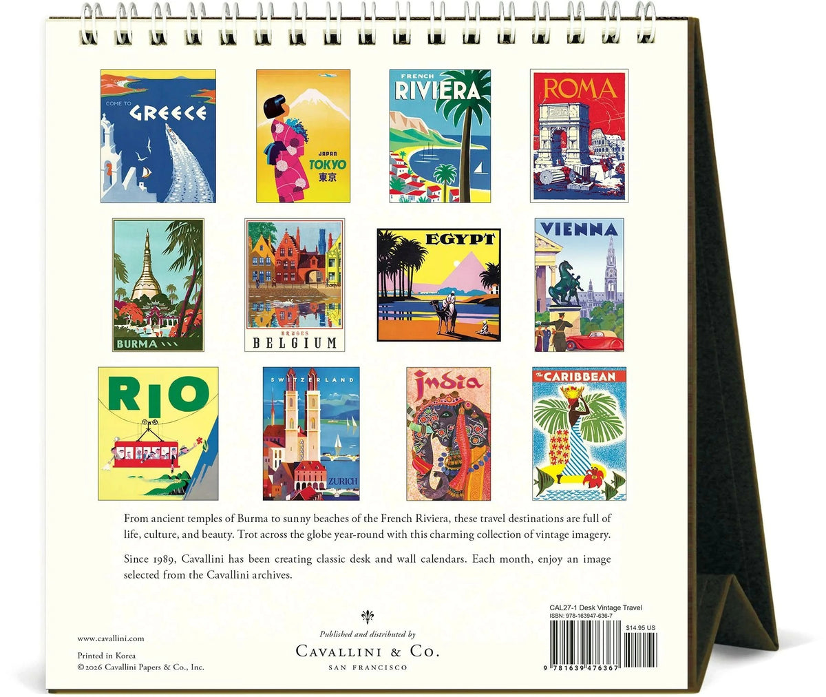 カバリーニ 2026年 カレンダー  VINTAGE TRAVEL ビンテージトラベル  卓上