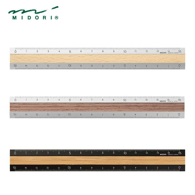 アルミ＆ウッド 定規 15センチ ミドリ MIDORI
