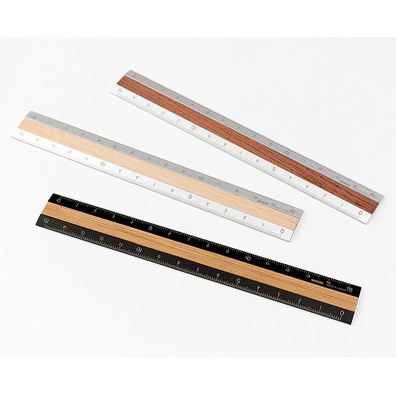 アルミ＆ウッド 定規 15センチ ミドリ MIDORI